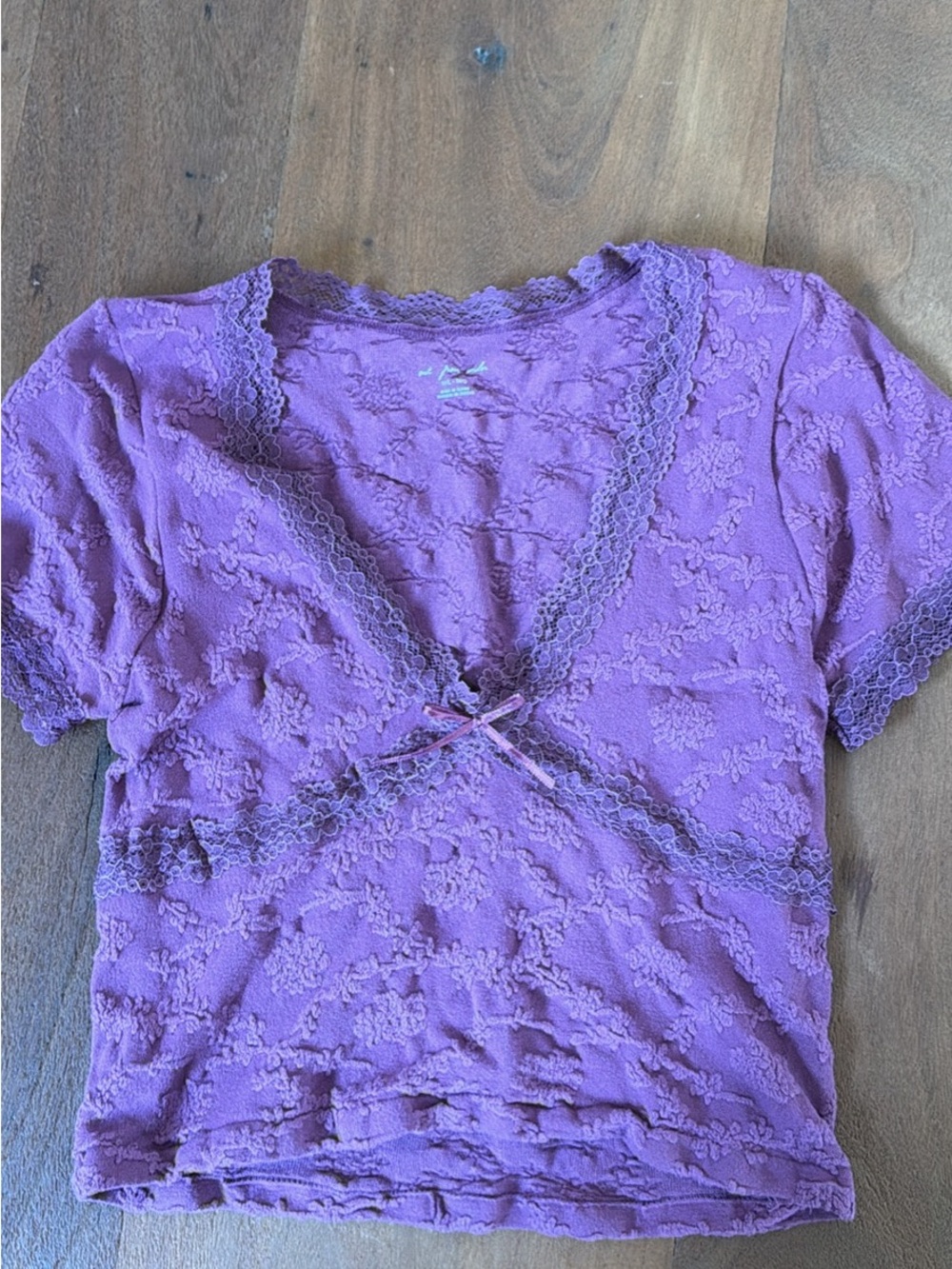 Lavender Lace Cropped Wrap Top with Scalloped Trim